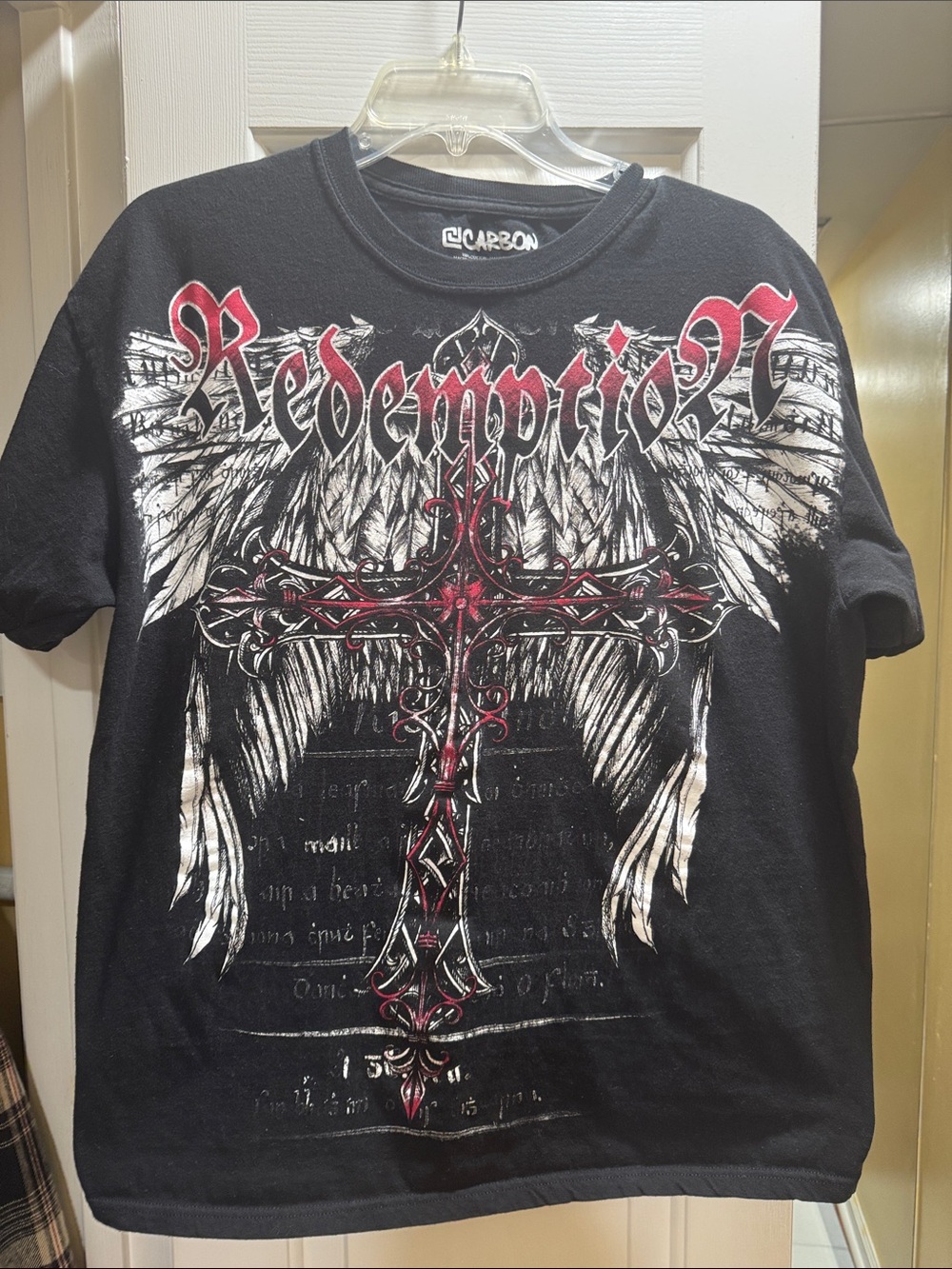 Carbon Black Graphic Tee with Red and White Winged Cross
